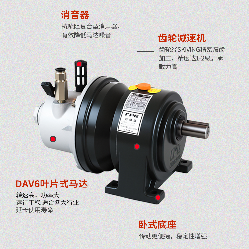 减速气动马达叶片式气动马达配CPG齿轮减速机
